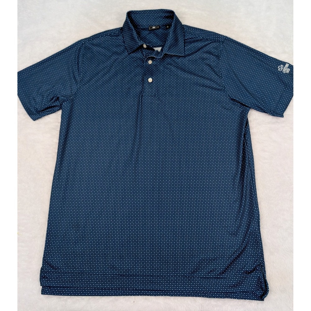 Footjoy Polo Shirt‎ Men's L Blue Geometric All Over Print Performance Logo Golf